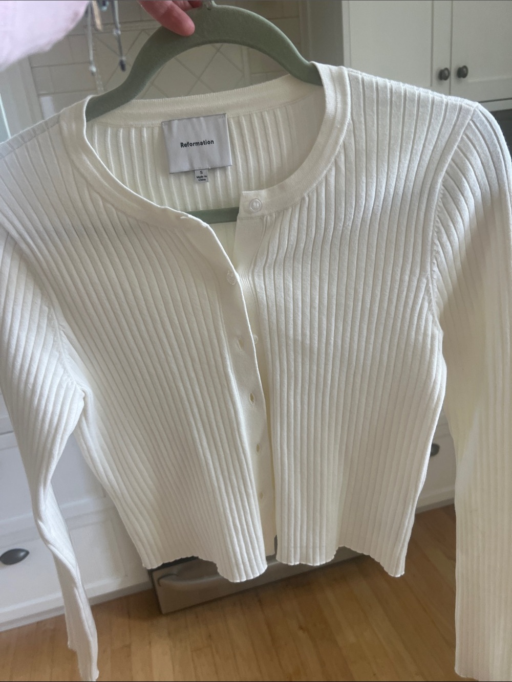 Reformation Cream Ribbed Button-Up Cardigan - Picture 5 of 7